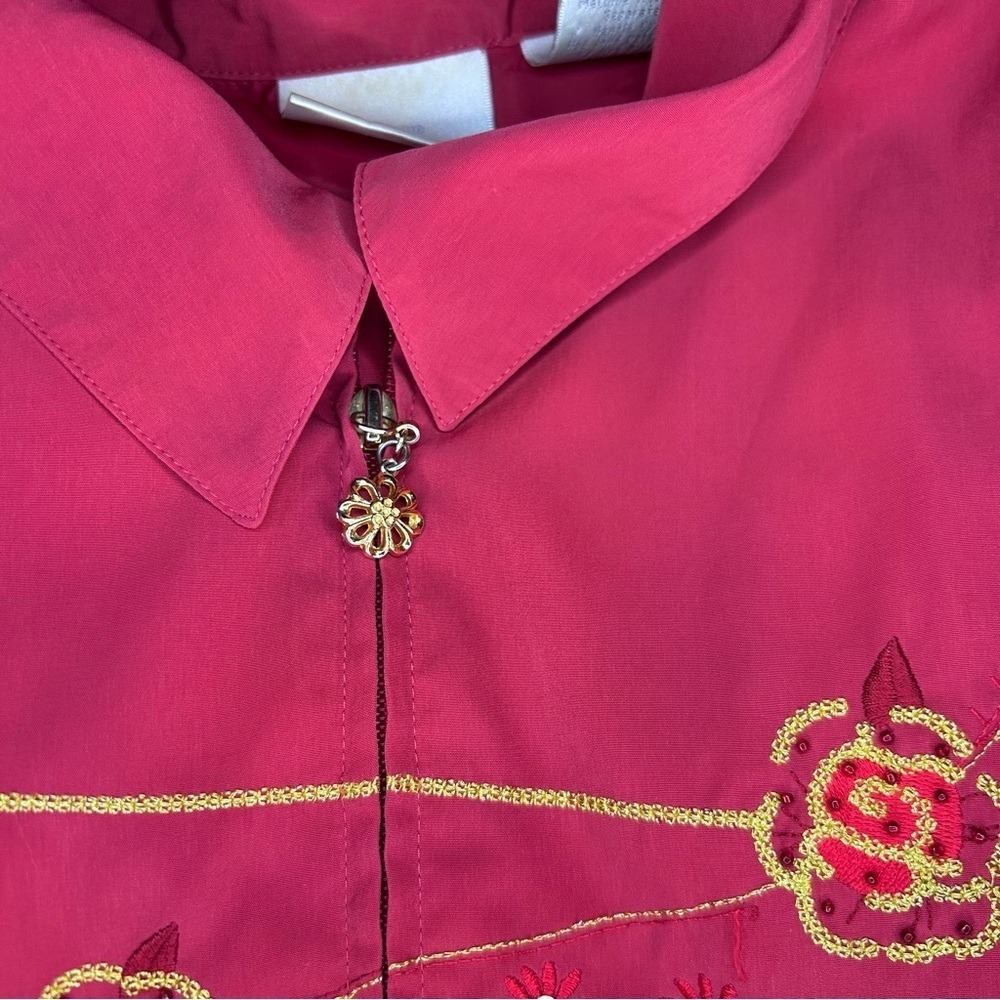 Blair Boutique Red Floral Embroidered Zip Blouse Jacket | Sizeā XL - Picture 7 of 10
